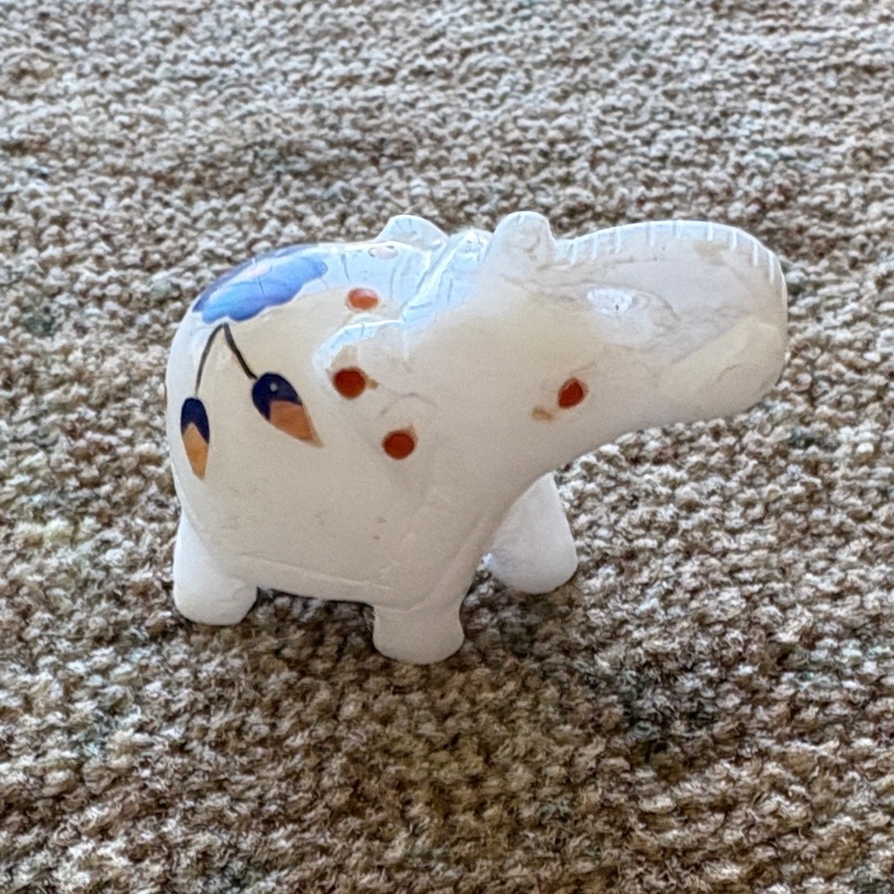 Artisan Ceramic Elephant with Blue and Orange Details